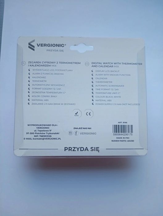 Zegarek cyfrowy elektroniczny na baterie nowy z kalendarzem i termomet