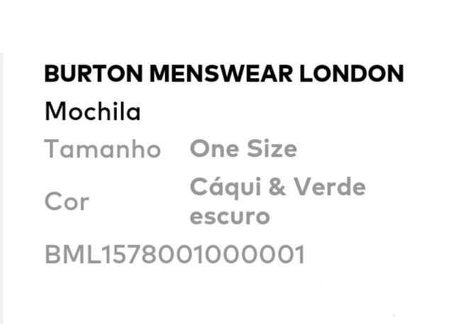 Mochila " Burton" Menswear London" nova