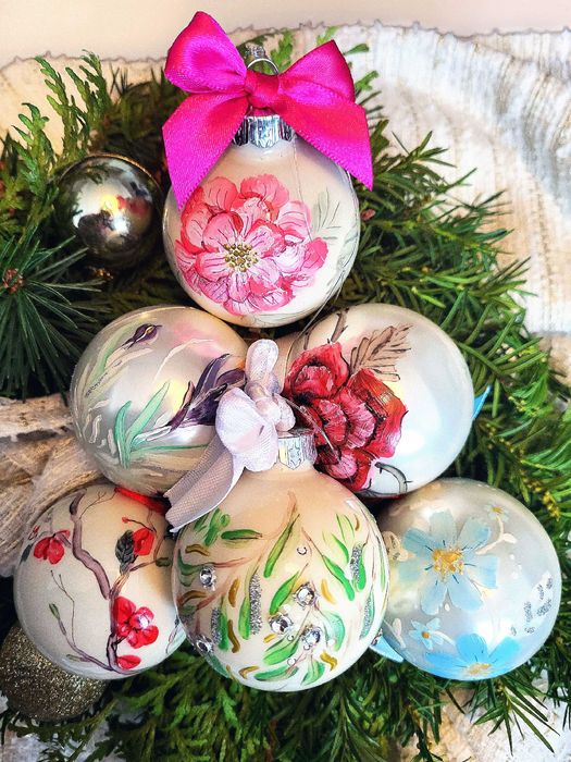 Ręcznie Malowane Bombki o motywie kwiatów