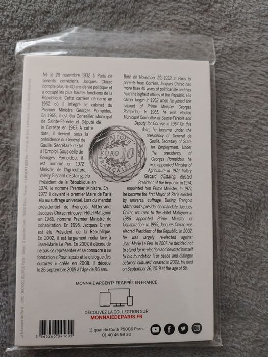 Moedas de franca 10€ prata