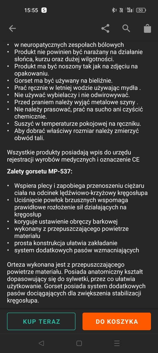 Orteza piersiowo-lędźwiowo-krzyżowa ArmoLine MP-537