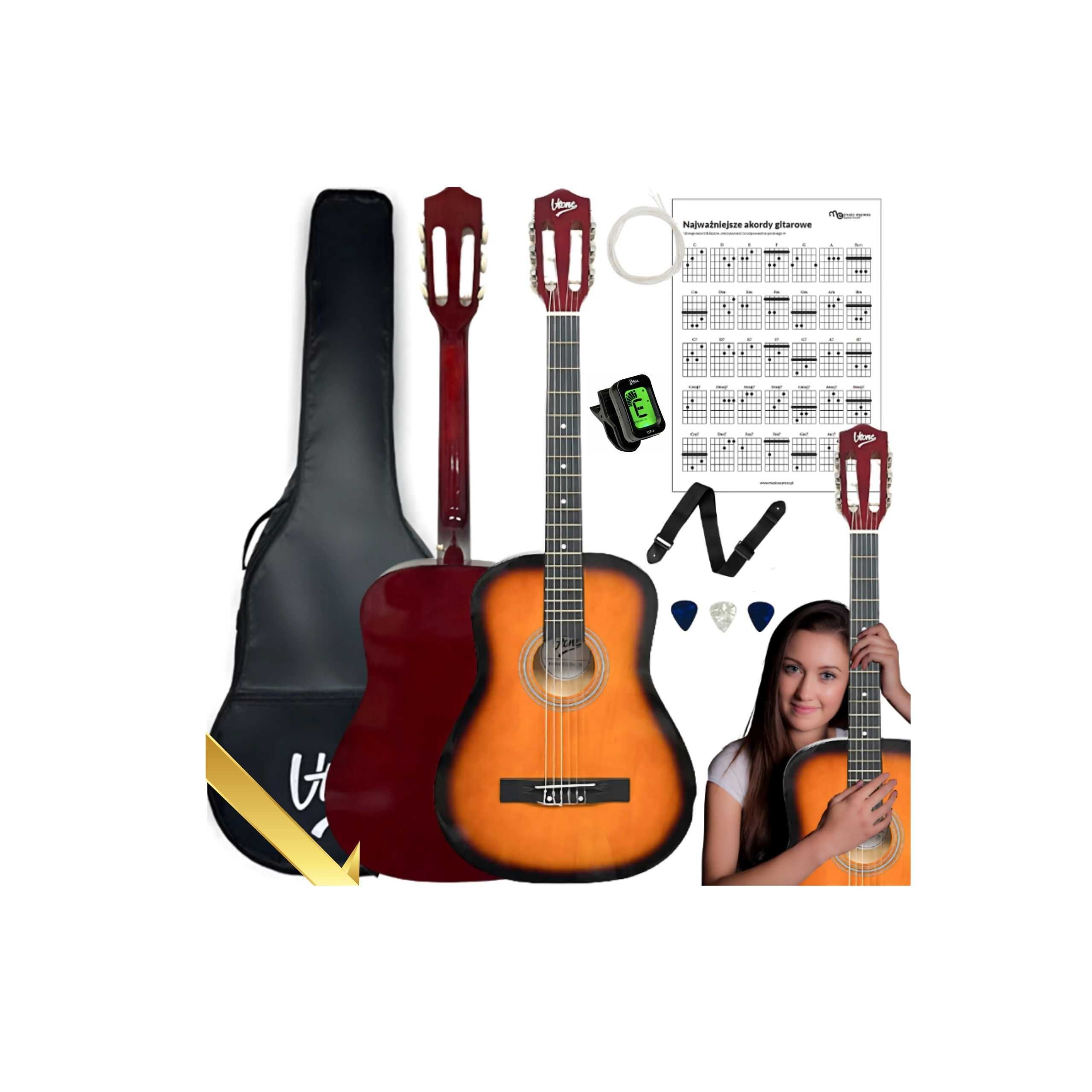 Gitara klasyczna idealna dla początkujących NOWA 4/4 CAŁY ZESTAW