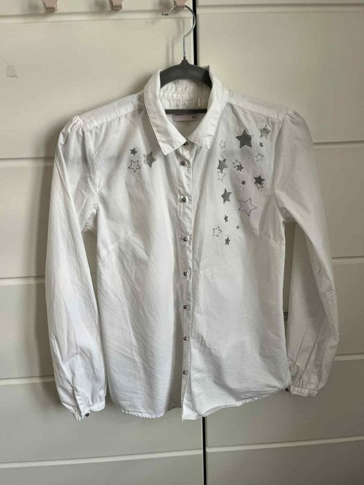 5.10.15 Lincoln & Sharks Galowa biała bluzka z długim rękawem koszula