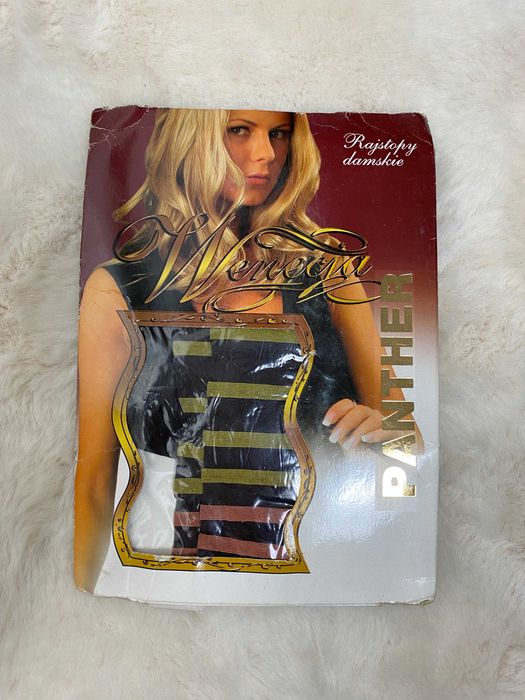 Nowe rajstopy damskie czarne w paski L-3 Panther Wenecja półmatowe