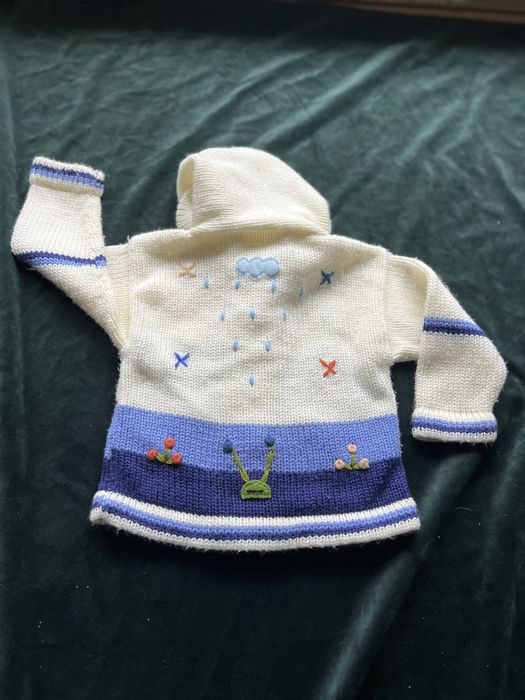 Recznie robiony sweterek na zamek/bluza 74-80