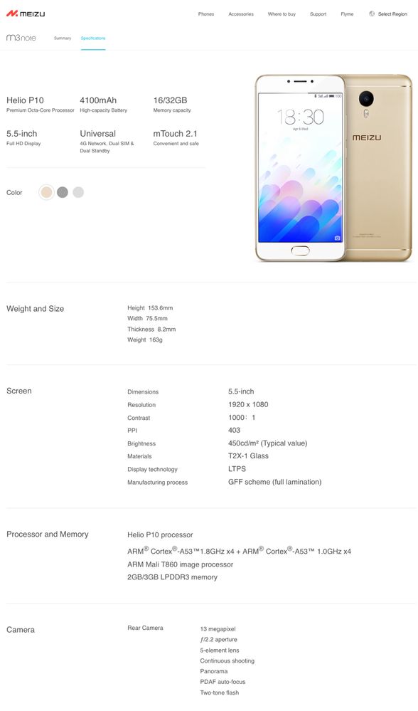 Meizu M3 Note Gold 16Gb