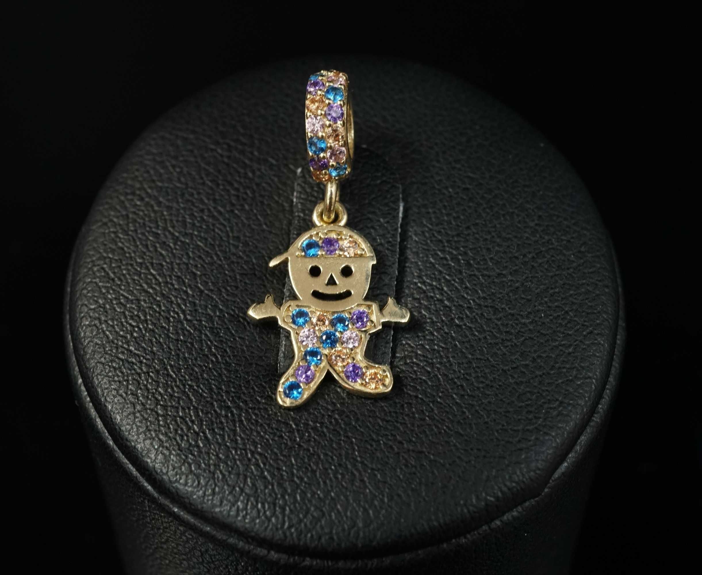 Złoto 585 - złota zawieszka beads, charms Ludzik