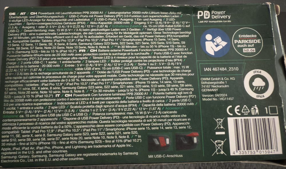 Powerbank parkside 20000