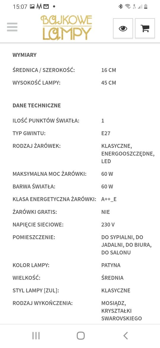 Przepiękna nowa Lampka Fiore Kutek