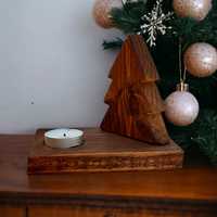 Drewniany świecznik świąteczny choinka tek