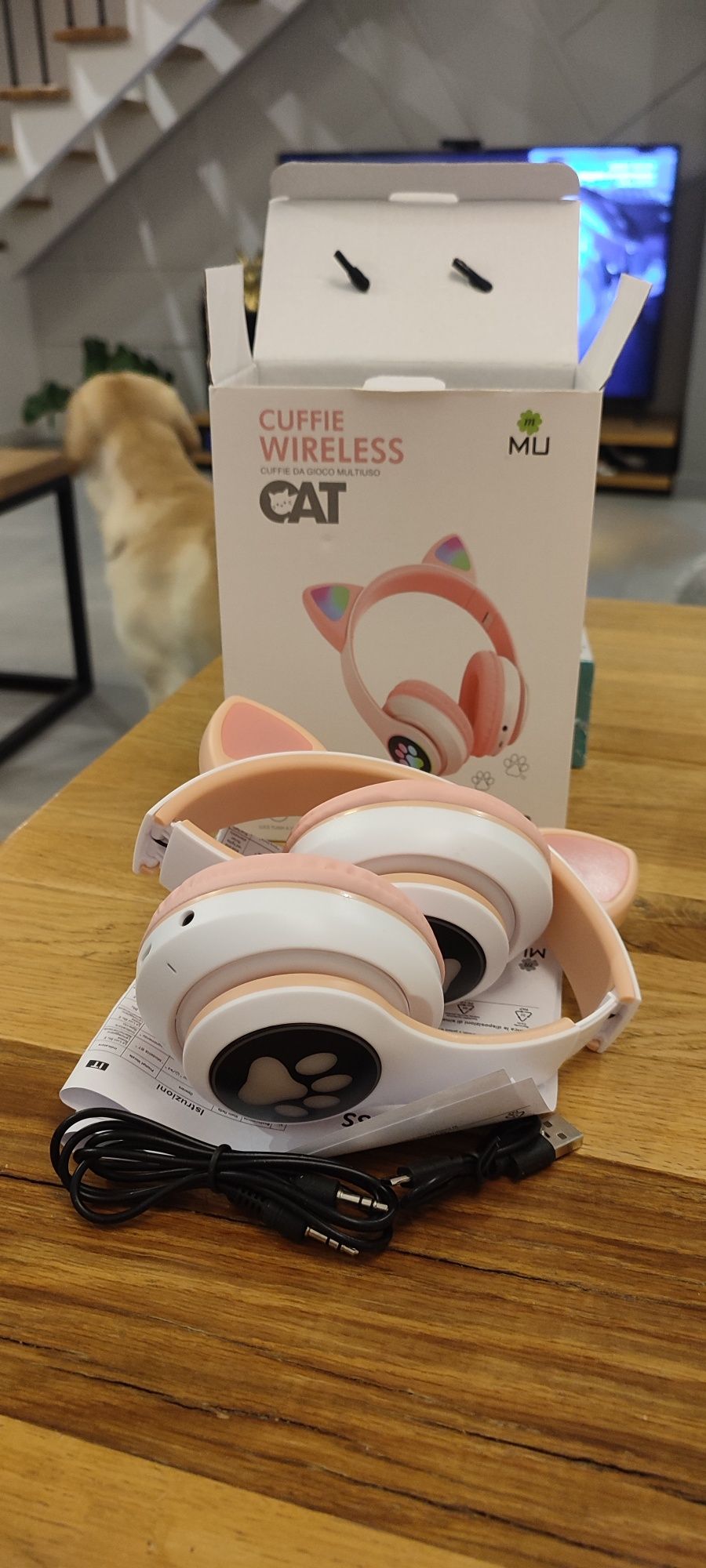 Słuchawki bezprzewodowe Koty różowe dla dziewczynki bluetooth.