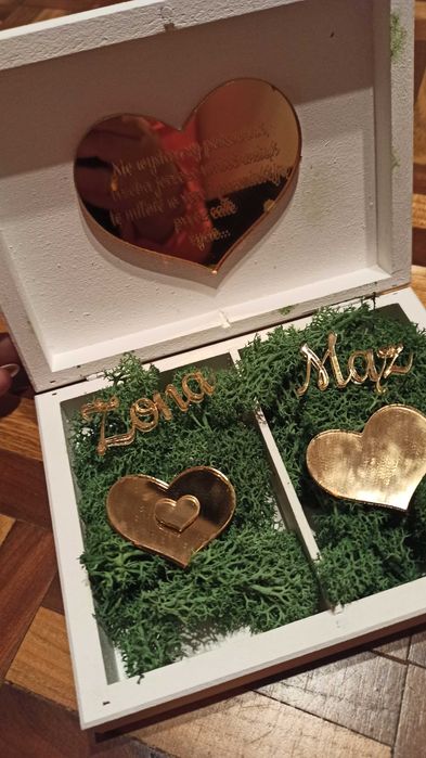 Pudełko na obrączki  z chrobotkiem  ŚLUB