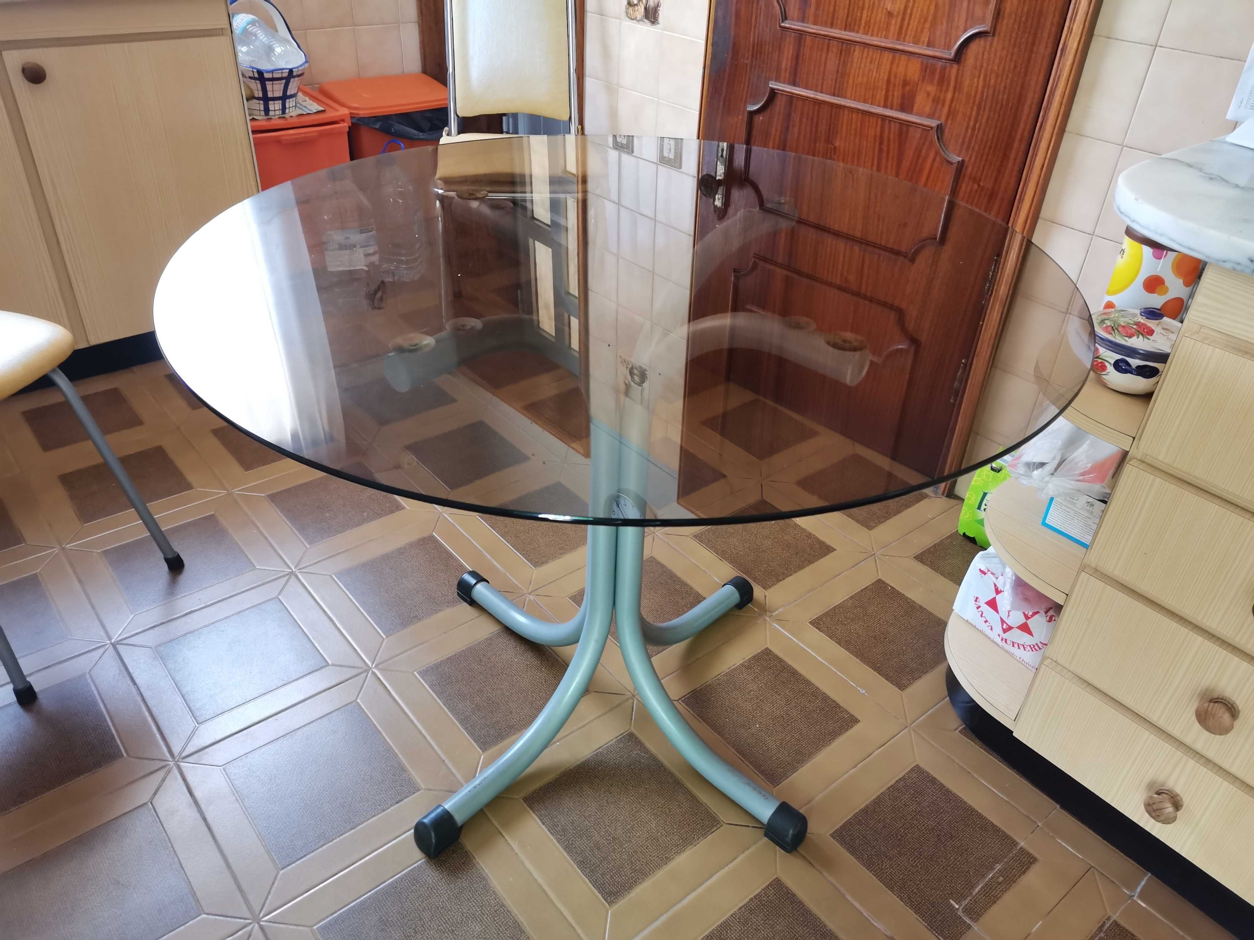 Mesa de jantar redonda em vidro 1m