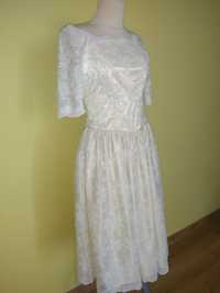 S koronkowa sukienka suknia wesele komunia midi połyskująca cekinami z