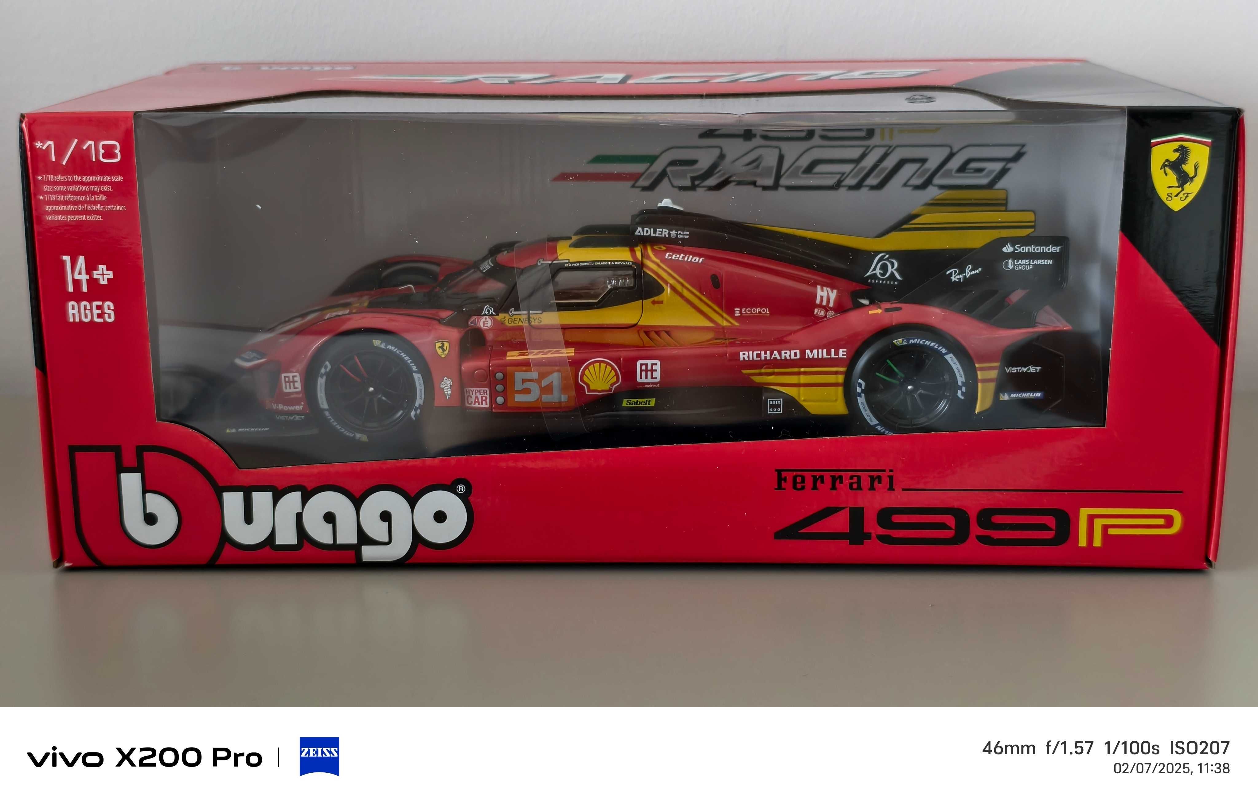 Bburago 1:18 Ferrari 499P Calado Pier Guidi Giovinazzi WEC Qatar 2024