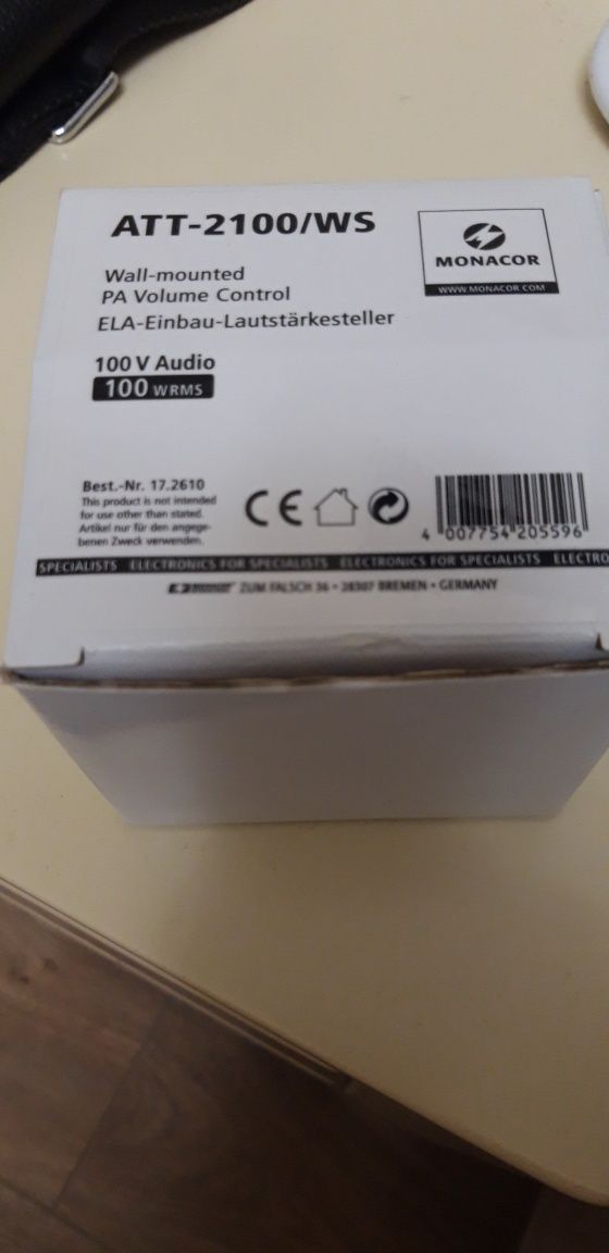 ATT-2100/WS - регулятор громкости, настенный для линий 100 В.