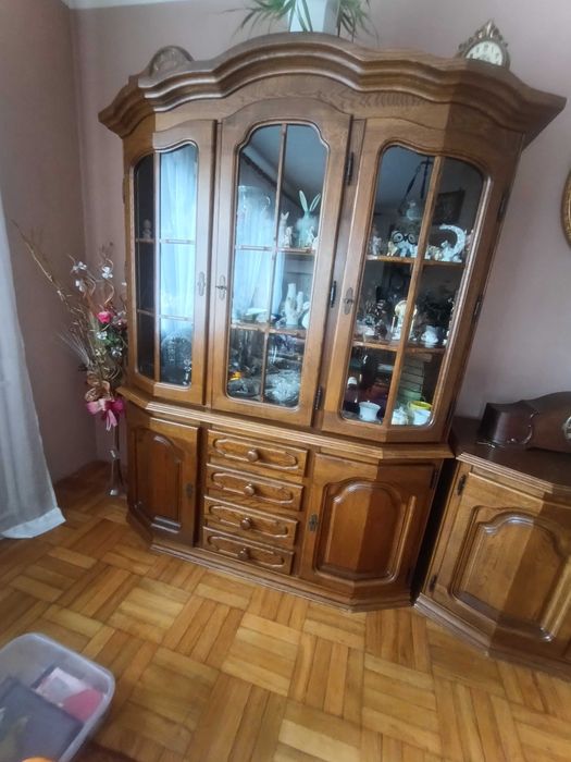 Witryna + komoda dębowa