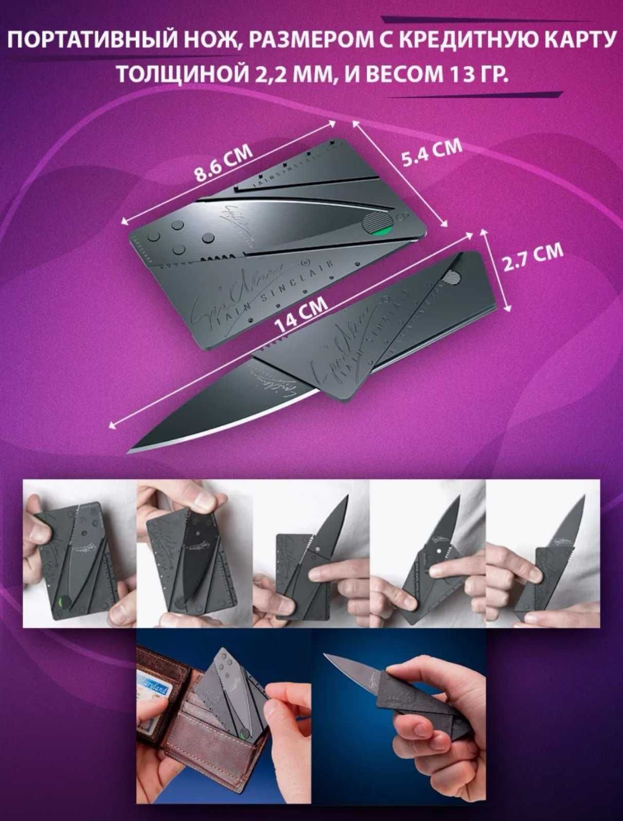 Кишеньковий складаний ніж-кредитка з нержавіючої сталі Cardsharp. Нож