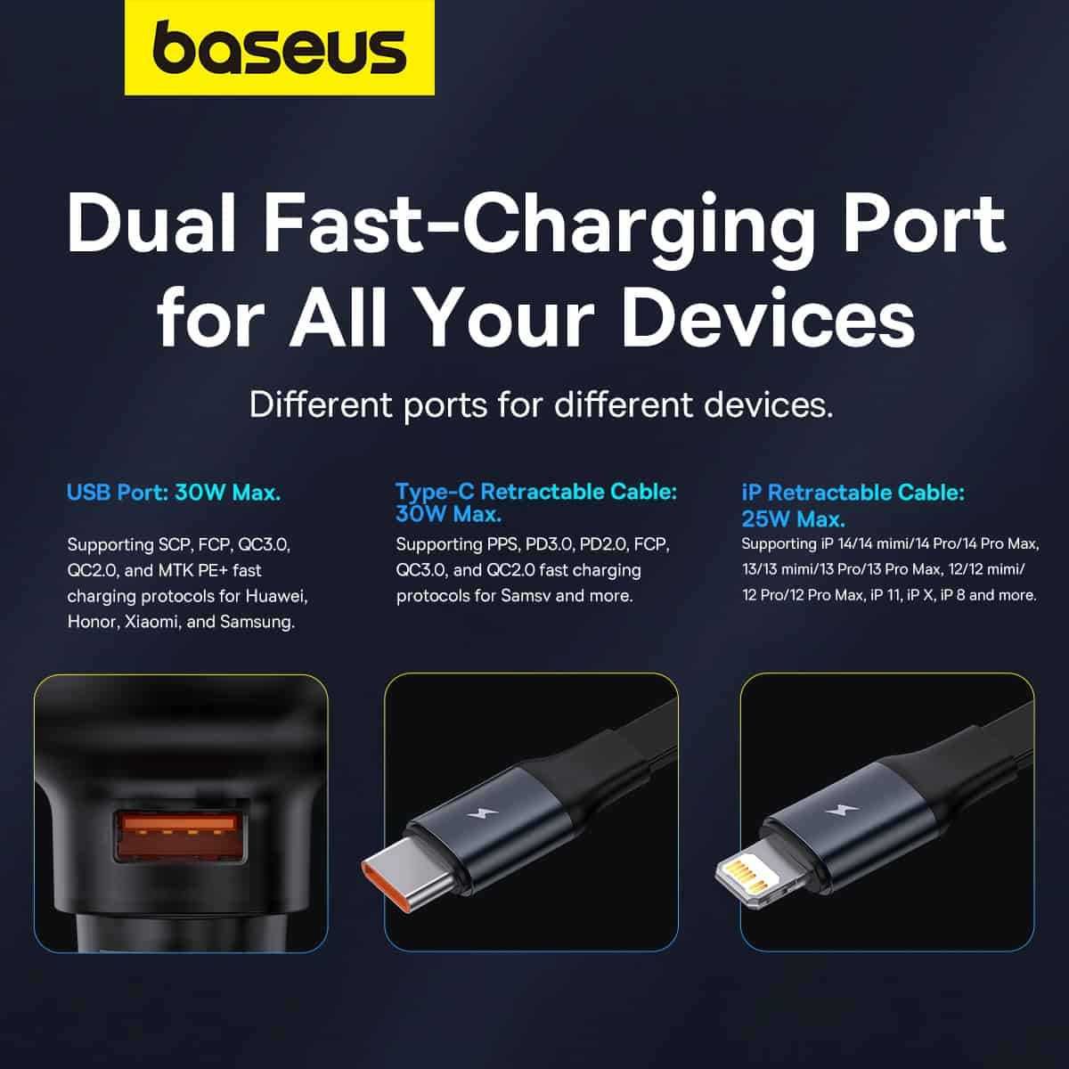 Автомобільні зарядні пристрої BASEUS Enjoyment Pro iP 55W / USB-C 60W