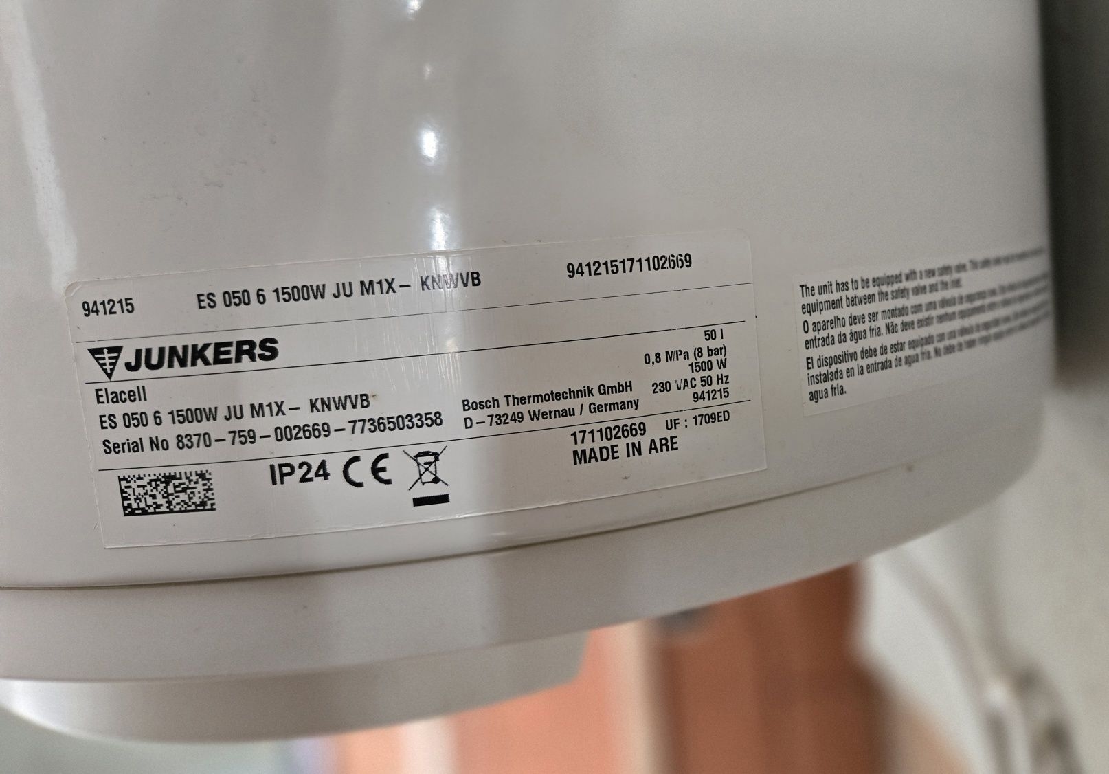 Termoacumulador elétrico Junkers 50 litros