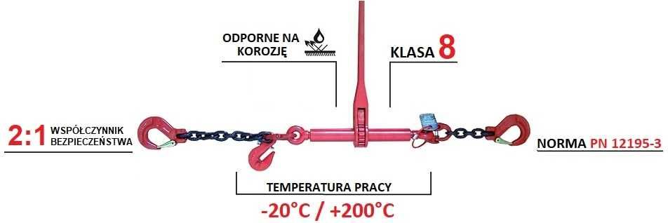 Napinacz łańcuchowy, odciąg transportowy, mocowanie ładunku 8mm LC 4T