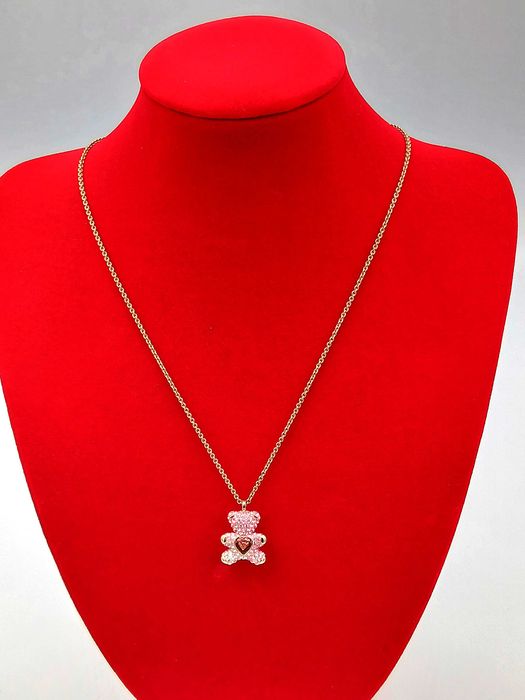 Naszyjnik damski pozłacany różowe złoto Swarovski Teddy Bear