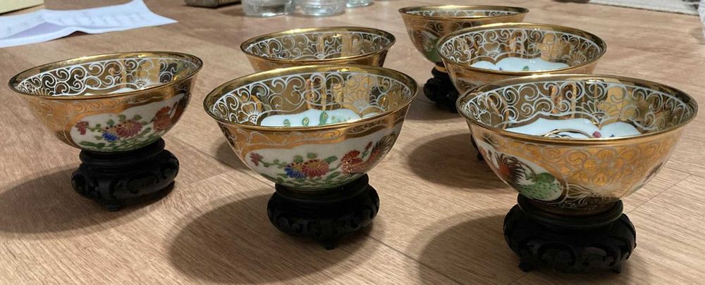 Conjunto de Taças de Porcelana Chinesa, Pintura à Mão