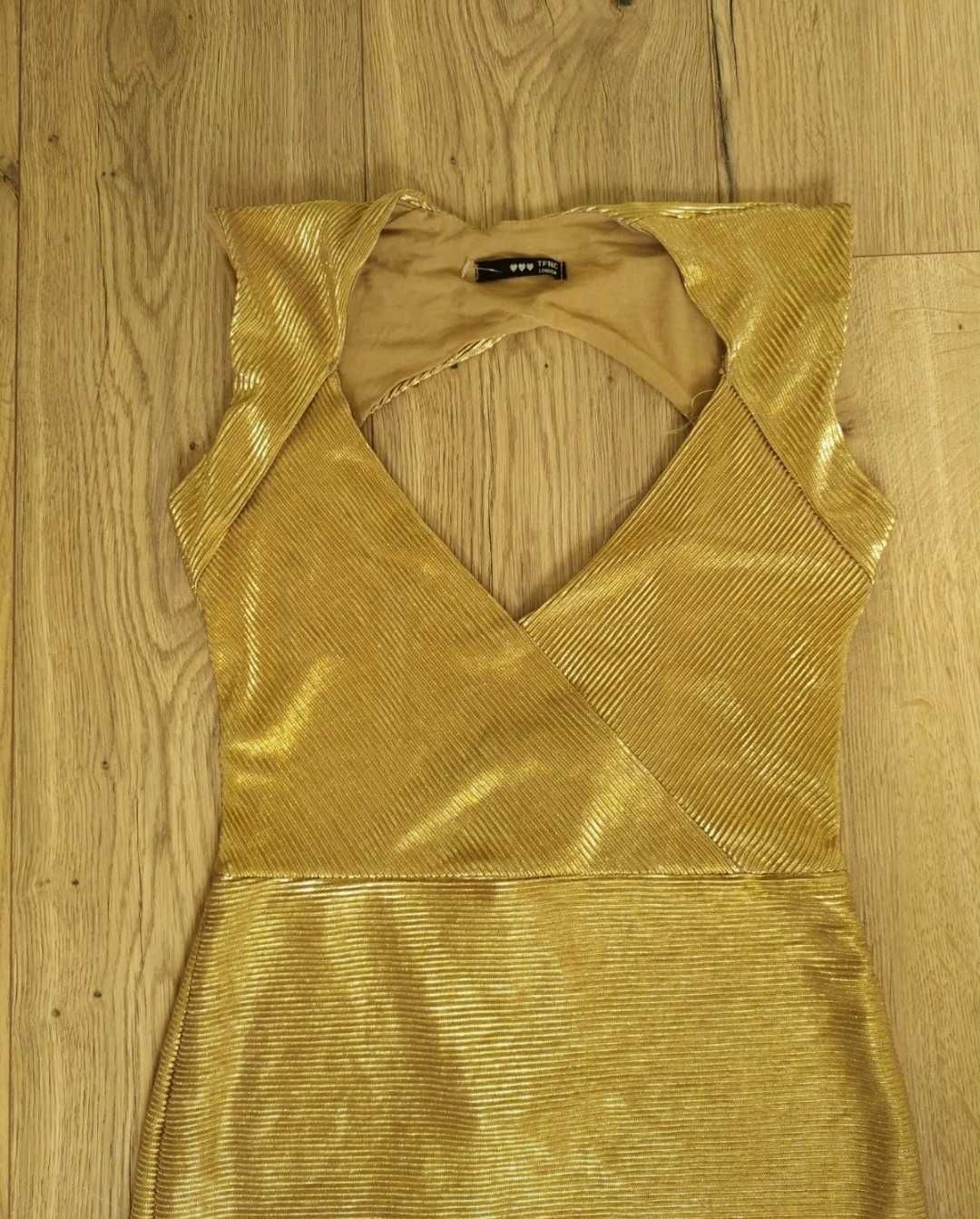 38 M sukienka złota wesele sexowna TFNC Londyn wycięcie na plecy