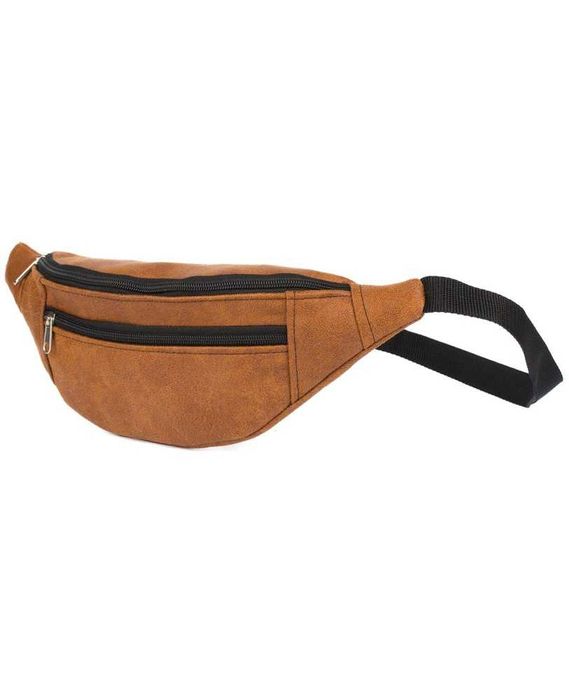 Męska saszetka biodrówka nerka na pas  skóra nubuk koniakowa F49