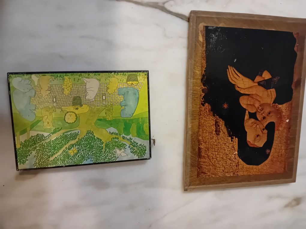 Conjunto de 2 Quadros Antigos Pequenos
