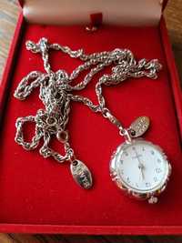 Srebrny zegarek na łańcuszku , wisior, naszyjnik vintage