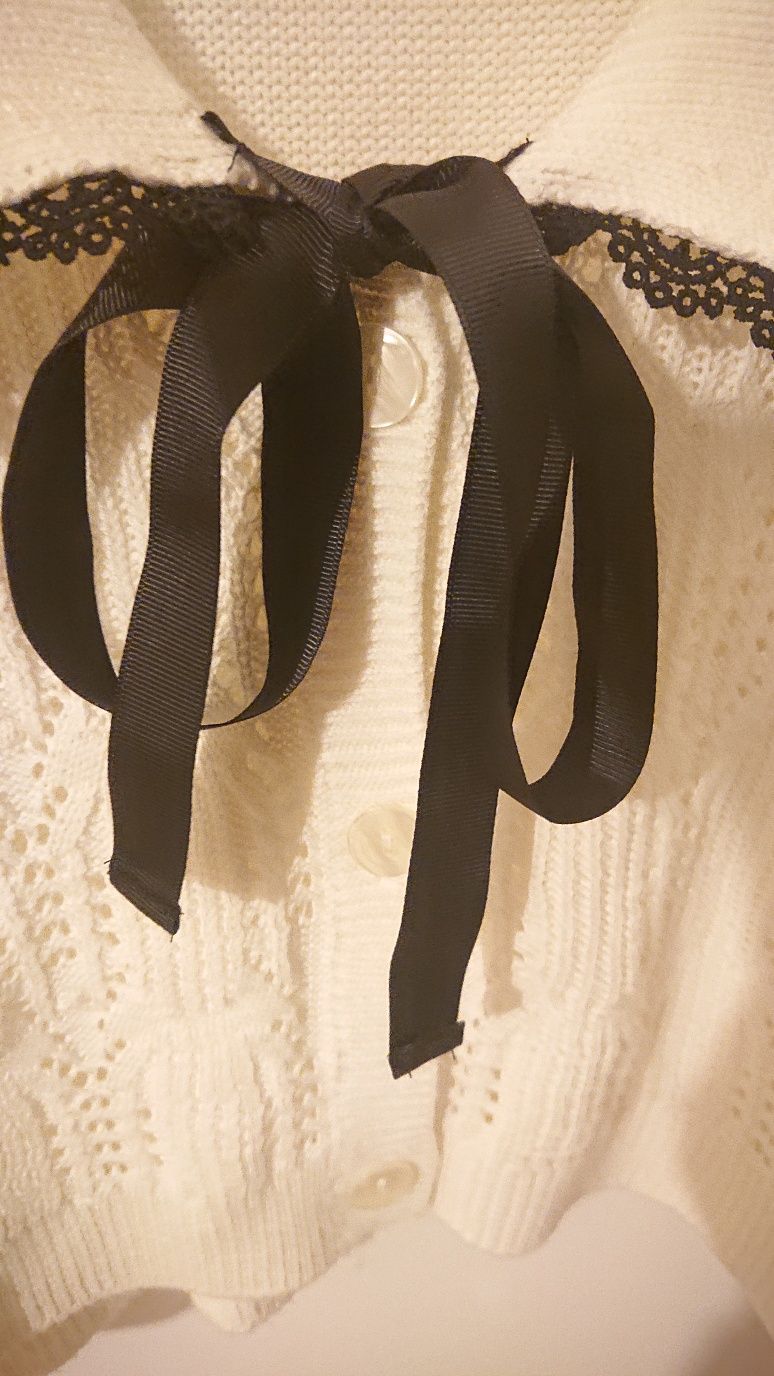 H&M ażurowy piękny sweter kardigan z ozdobnym kołnierzem M'