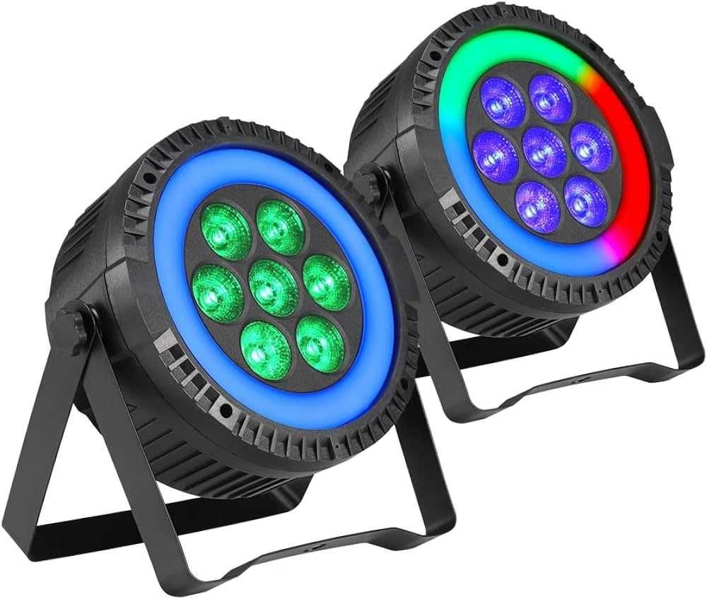 Reflektor Mocny LED PAR 7x10W RGBW + Ring 48 LED Mix kolorów + Pilot