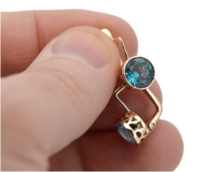 Vintage kolczyki z różowego 14k złota 585 z Akwamarynem vec107 Warszaw