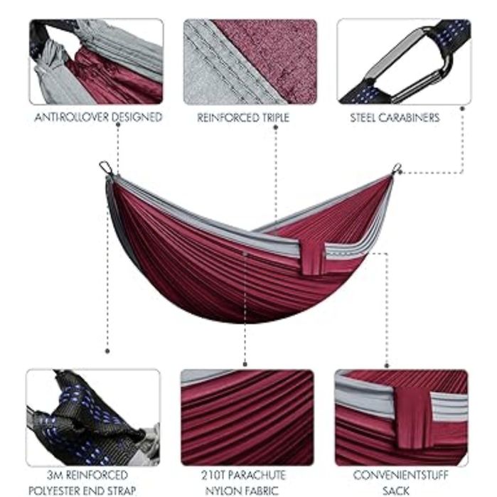 Czerwony Hamak na zewnątrz Hamaki kempingowe 2 osoby 300 x 200 cm