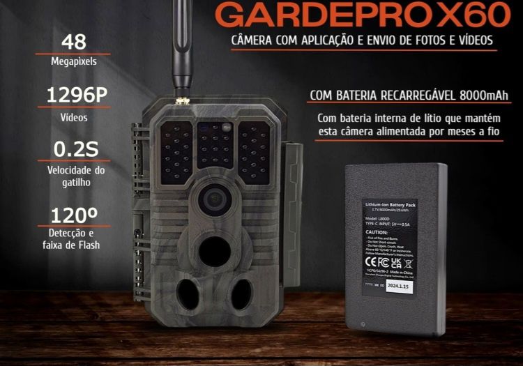 Gardepro x60p com bateria 8000mah camera de caça