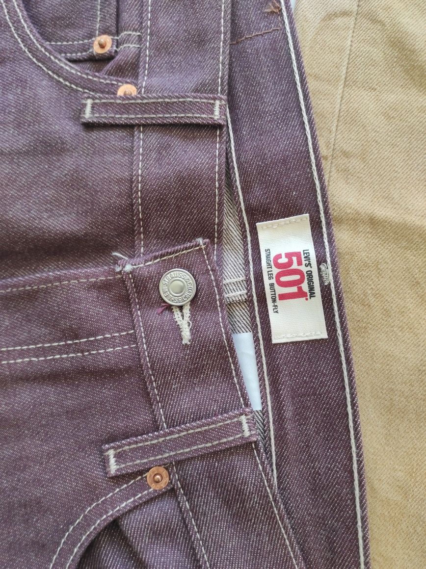 Spodnie Levi's Orginal 501 W34 L30 i W35 L30 Nowe USA fioletowe beżowe