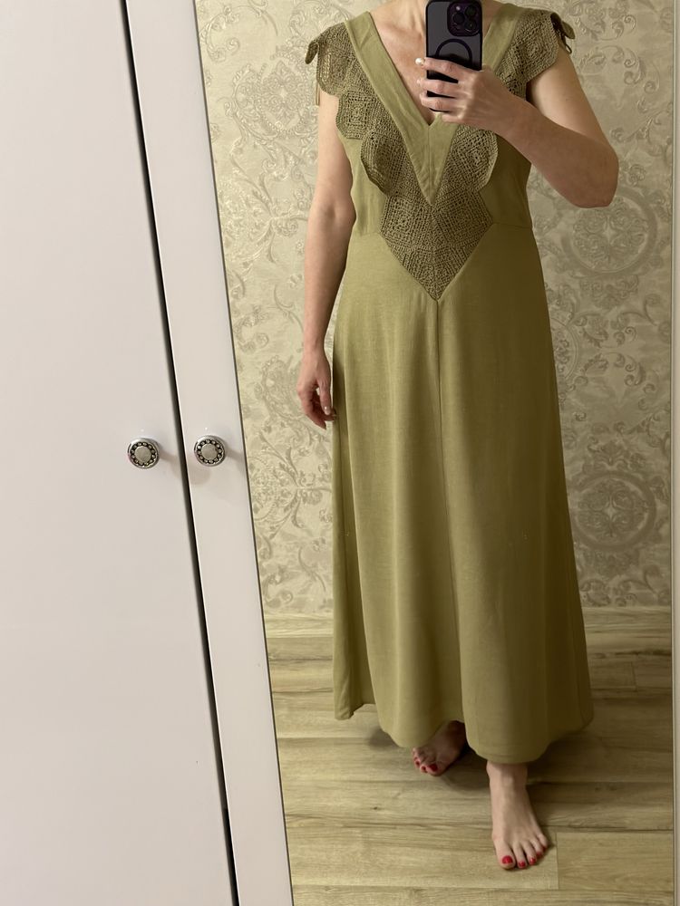 Сукня massimo dutti 6611/611, довга сукня з вʼязаними гачком воланами