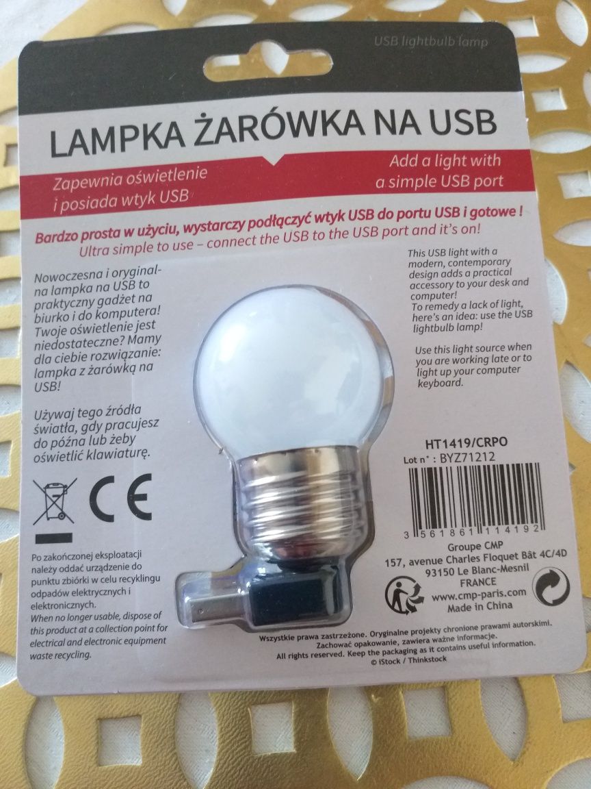 Lampka żarówka do tableta-laptopa  posiadająca wtyk na USB