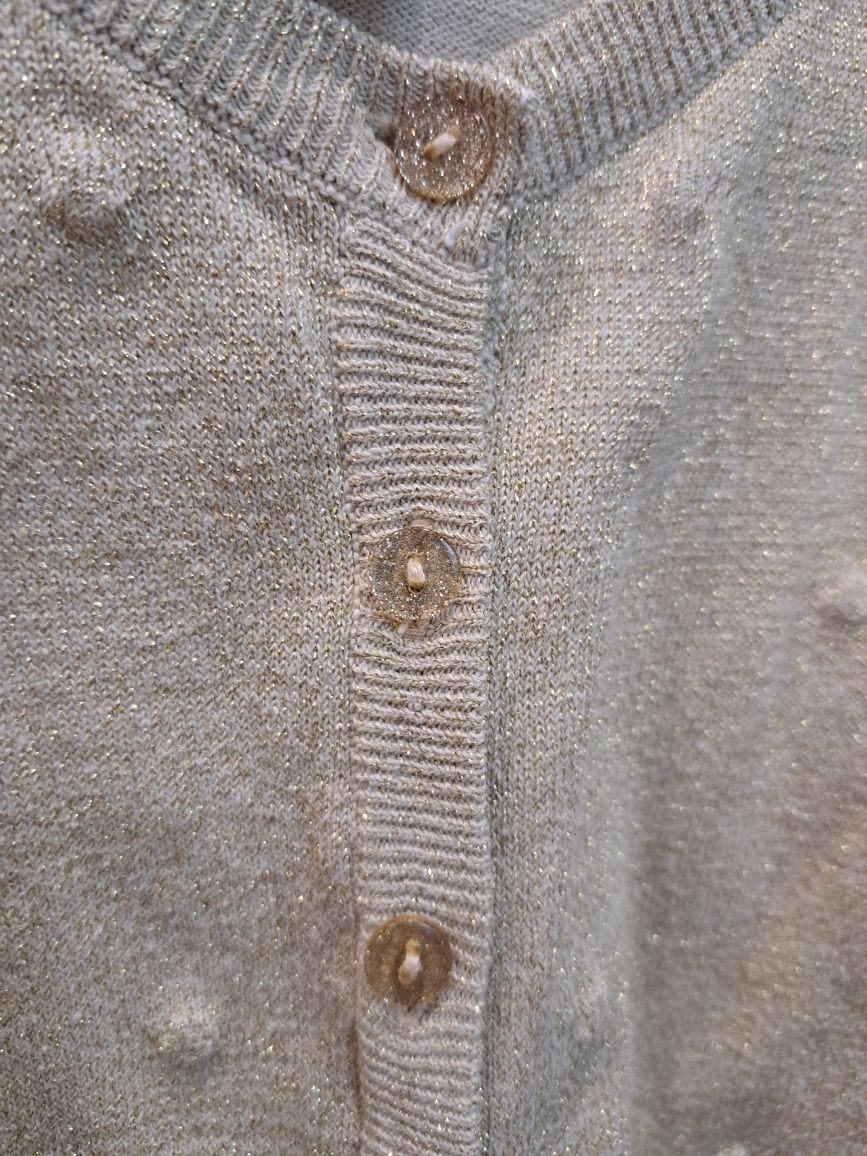 Sweterek 98-104 połyskujący złoty falbanki