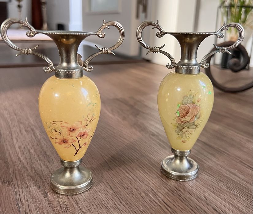 2 X Anforas Alabastro pintadas á mão.