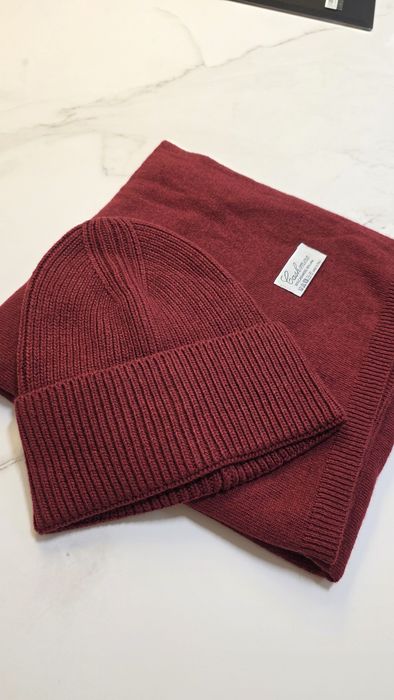 Komplet kaszmir wełna Cashmere burgund szalik czapka