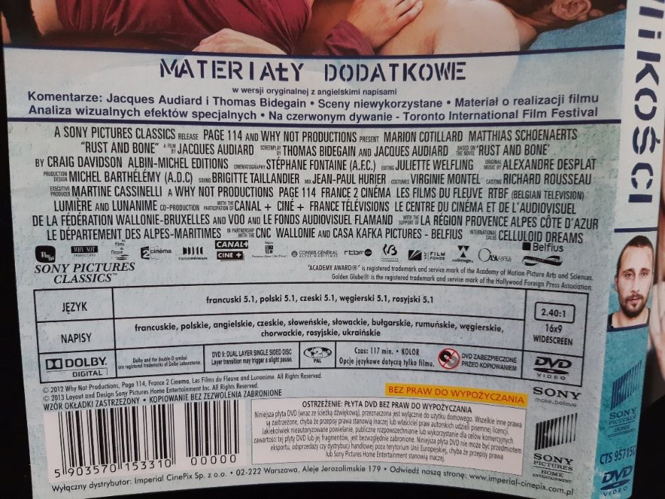 DVD Z Krwi i Kości Rust & Bone, Marion Cotillard, Matthias Schoenaerts