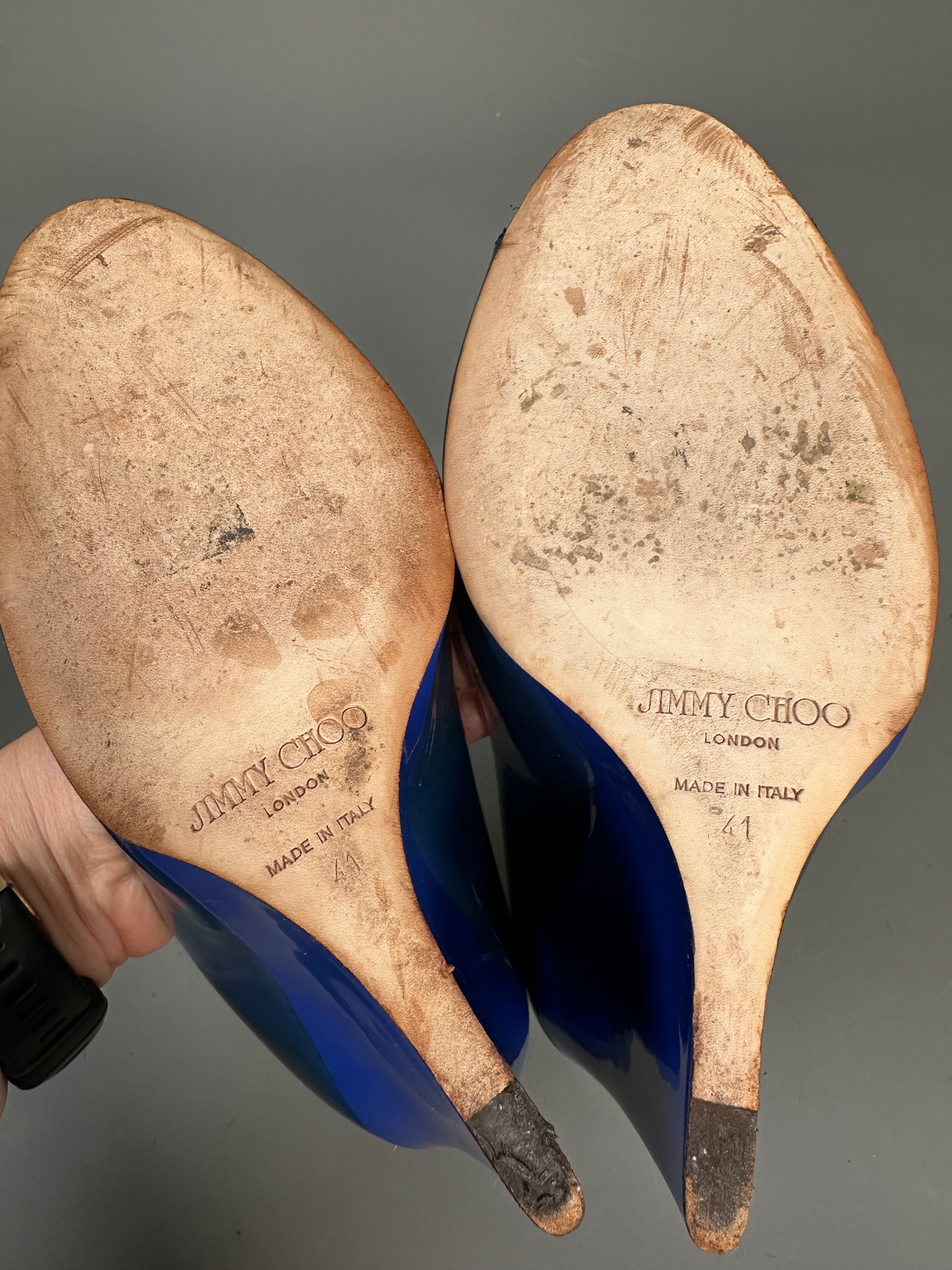 Jimmy Choo koturny buty wysokie niebieskie lakierowane 41