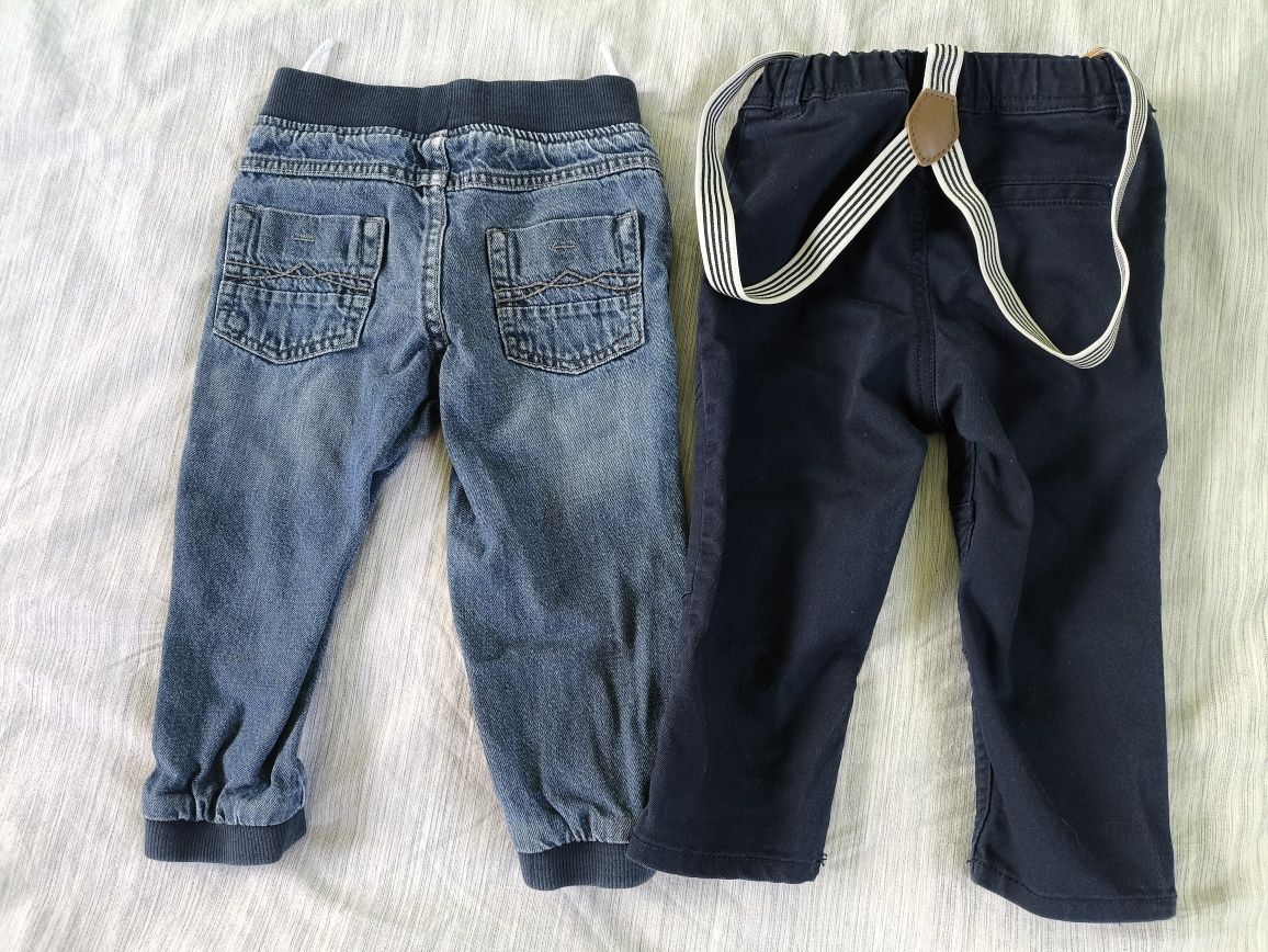 Spodnie niemowlęce r. 86 jeansy i chinosy z szelkami