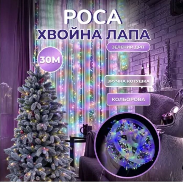 Тренд! Гірлянда хвойна лапа з ефектом флеш, феєрвек