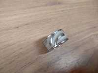Obrączka srebrna 925 z masą perłową macica perłowa gruba szeroka masyw