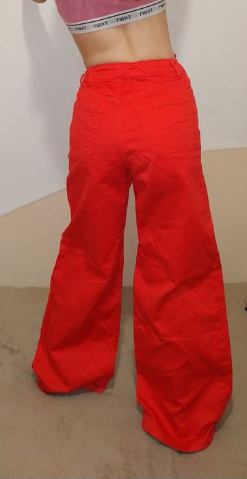 Красные джинсы колокола wide leg брюки палаццо