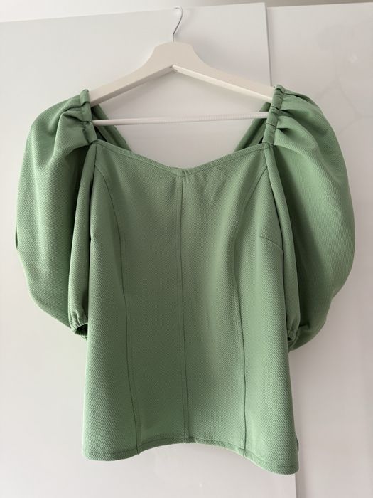 Bluzka damska elegancka zielona bufiasty rekaw 36/38 idealna