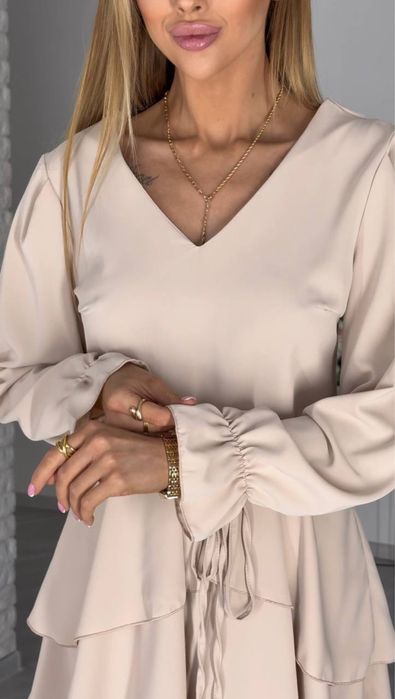 Женское шелковое платье с длинным рукавом Жіноча сукня S-XL шовк вау